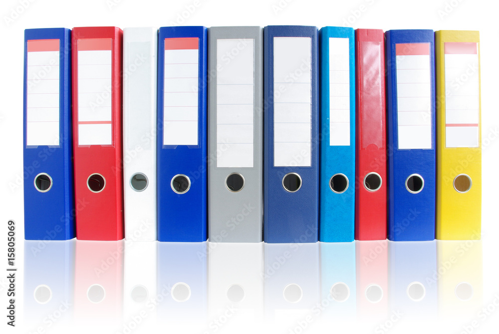 Row of multicolored ring binders Row of multicolored ring binders