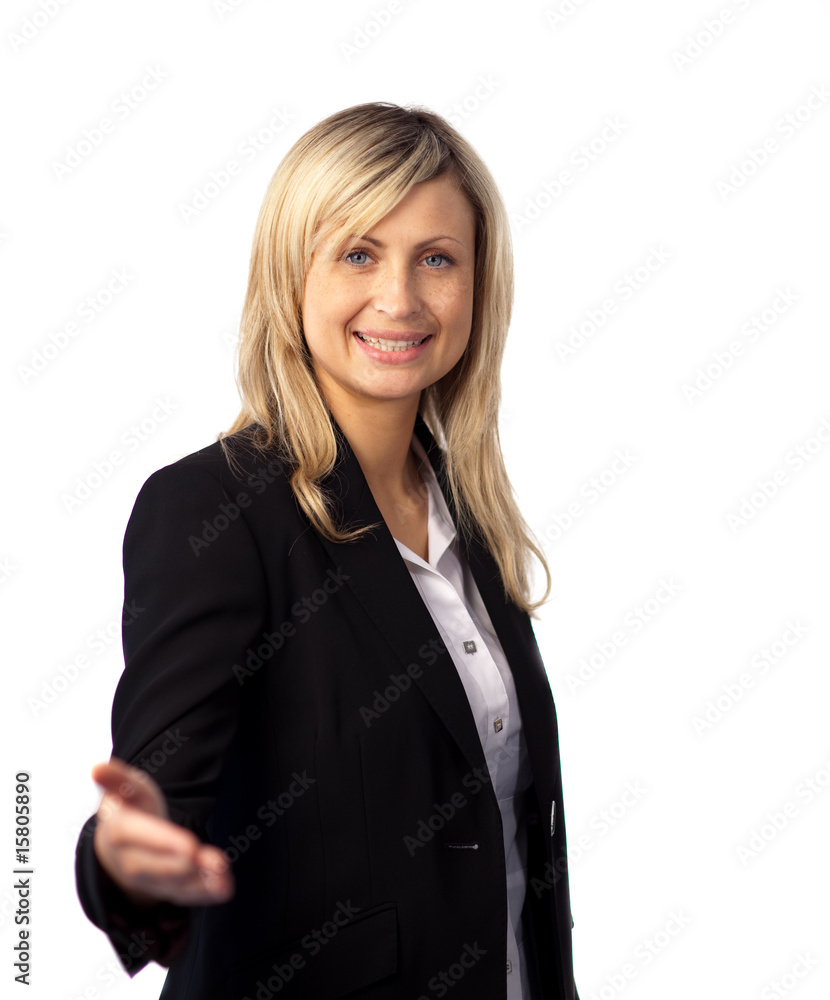 Business woman giving a welcome gesture Business woman giving a welcome gesture