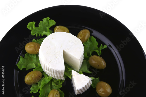 soft feta cheese with gold olives