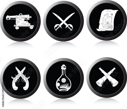 Set of monochrome icons on a piracy theme