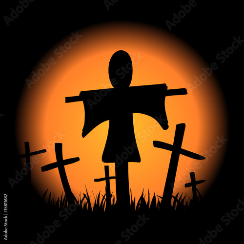 halloween-mond mit vogelscheuche