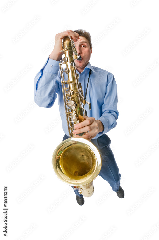 Obraz premium Sax player on white