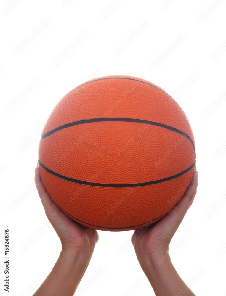 Hand with basketball ball isolated on white Hand with basketball ball isolated on white