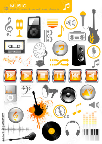 set of 40 music icons