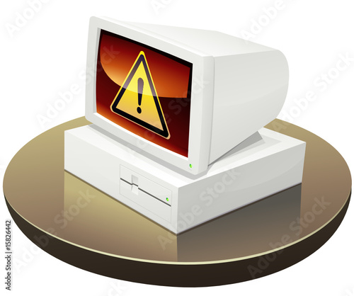 Ordinateur des années 80 et avertissement (détouré)