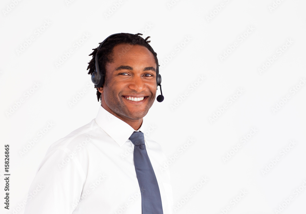 Handsome afro-american businessman with headset Handsome afro-american businessman with headset