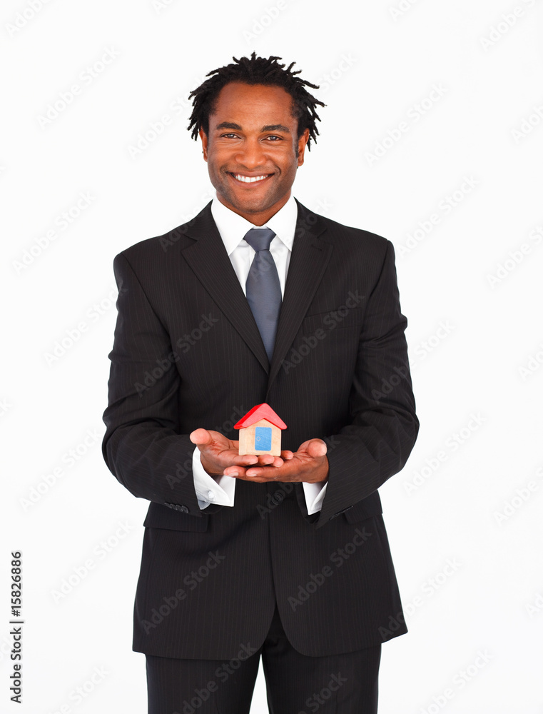 Afro-american businessman presenting housing solution Afro-american businessman presenting housing solution