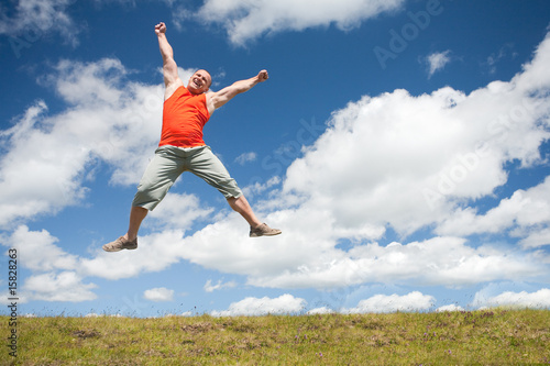 Man jumping for joy outdoors