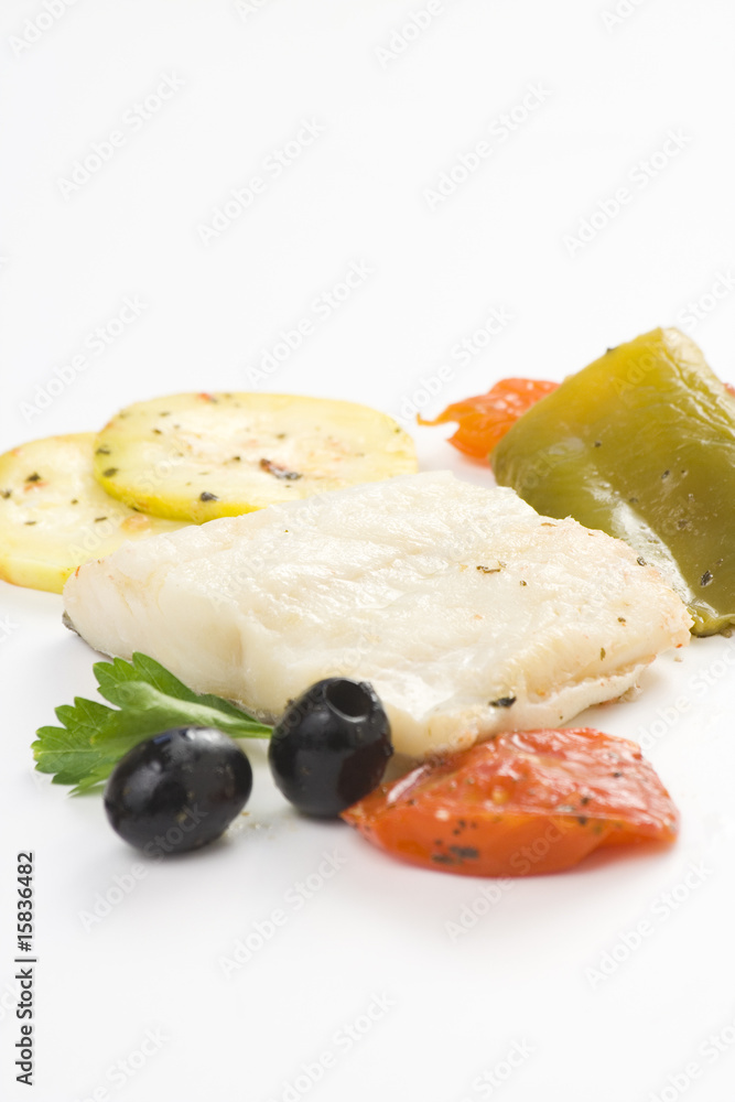 fillet of cod baked tomatoes zucchini black olives fillet of cod baked tomatoes zucchini black olives