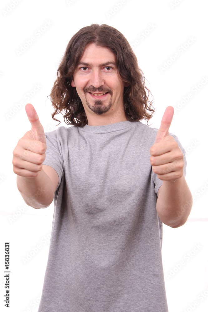 young casual men tumbs up isolated on white young casual men tumbs up isolated on white