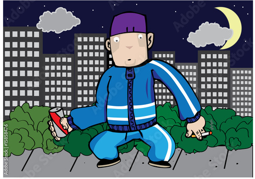 chav man drinking and smoking in street