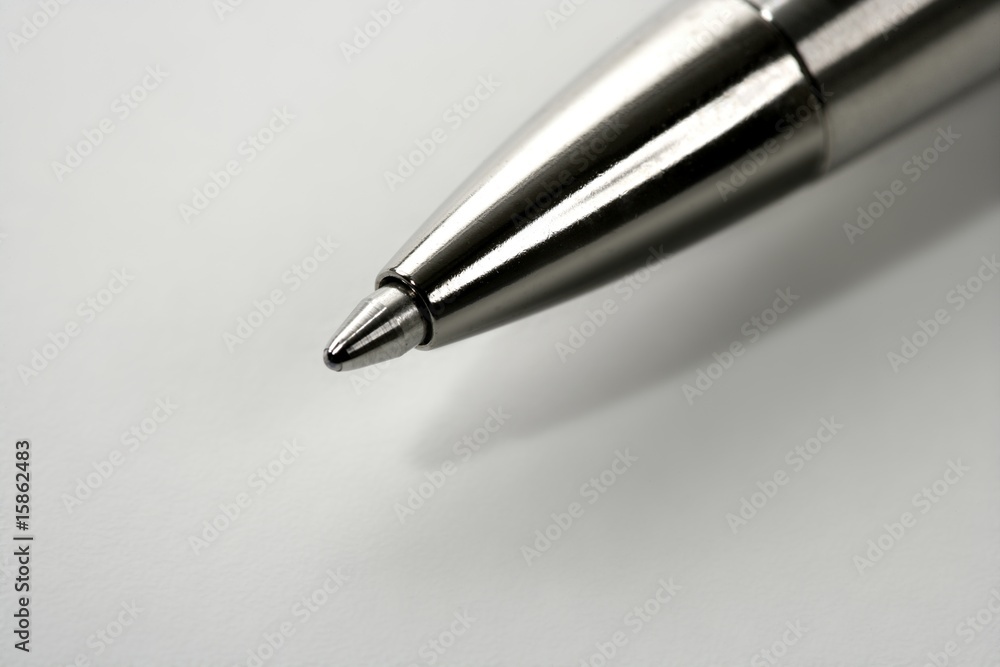 Macro roller silver gray pen point over white Macro roller silver gray pen point over white