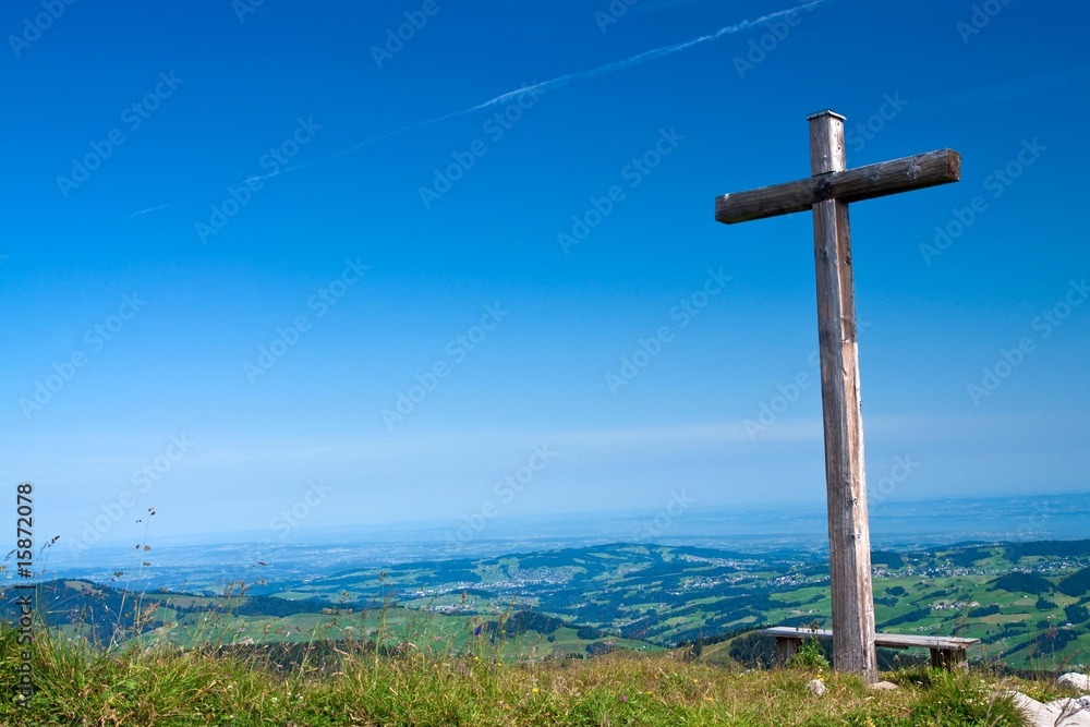Wooden cross on mountain