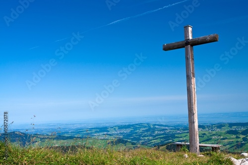 Wooden cross on mountain