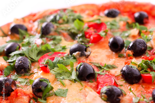 tasty Pizza with olives closeup