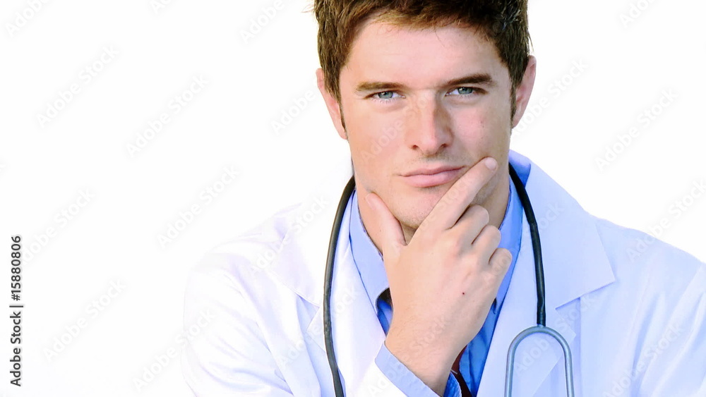 Closeup of a handsome doctor looking at the camera footage Closeup of a handsome doctor looking at the camera footage