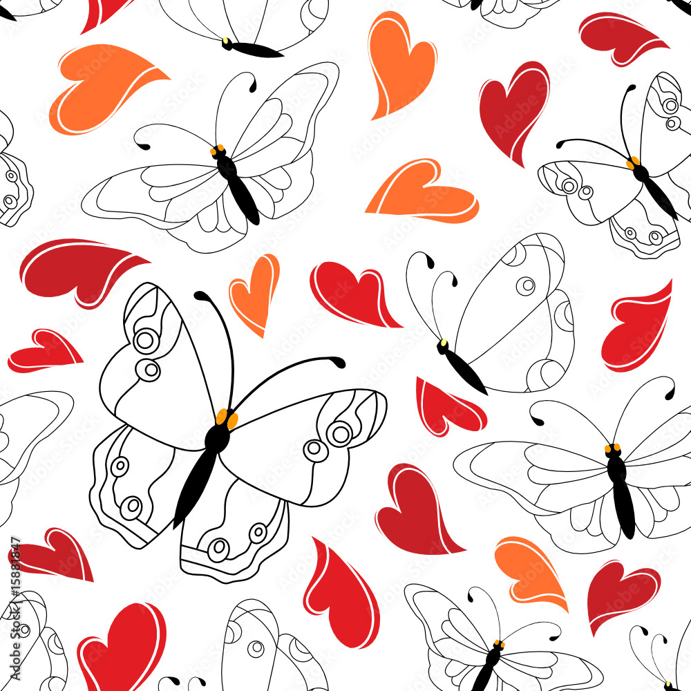 heart and butterfly seamless pattern