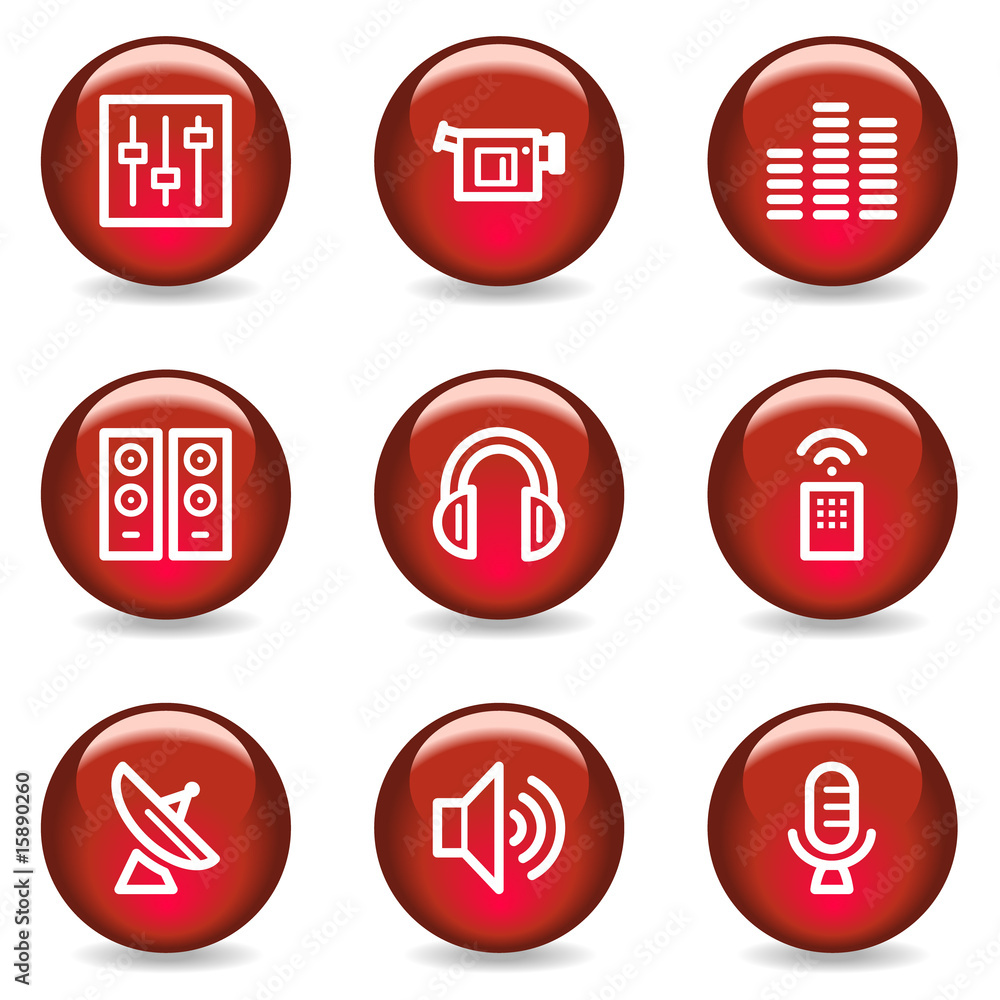 Media web icons, red glossy series Media web icons, red glossy series