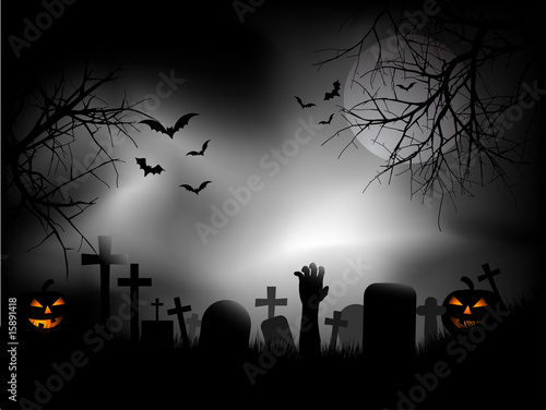 Zombie hand in graveyard