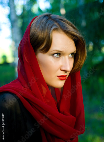 serenity women in red scarf