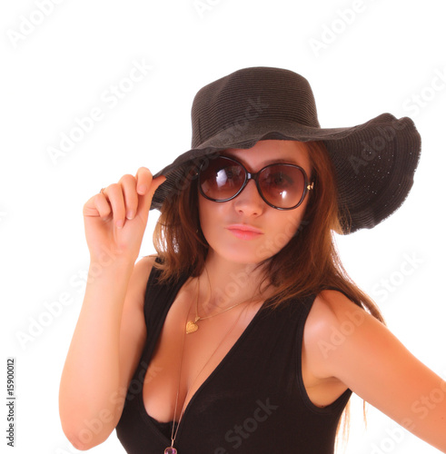 Young woman portrait in hat isolated on white