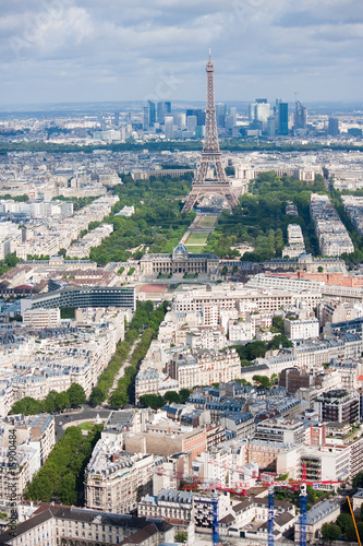 Aerial view of Eiffel tower and La Defense