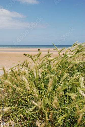 Omaha beach in Normandie France on bright sunny day