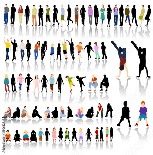 Lots of Colorful People with Silhouettes and Shadow Reflections