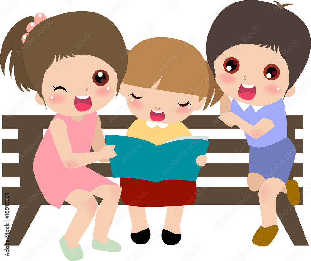 Kids reading book together,illustration Kids reading book together,illustration