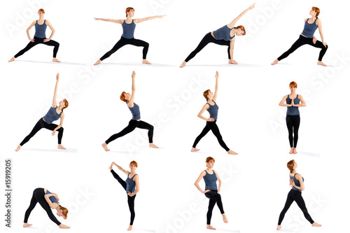 Fitness Woman in Various Standing Yoga Poses