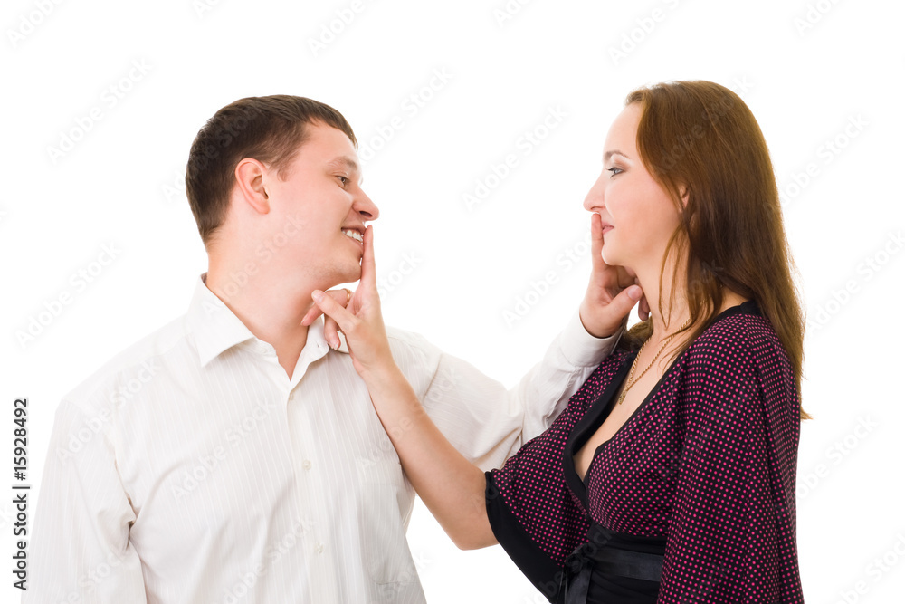 Man and woman make hush sight with finger Man and woman make hush sight with finger