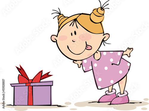 Little funny girl with gift