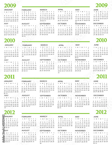 Calendar, New Year 2009, 2010, 2011, 2012