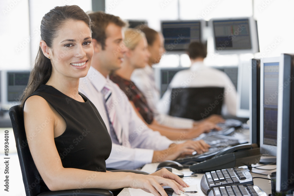 Stock Traders Working At Computers Stock Traders Working At Computers