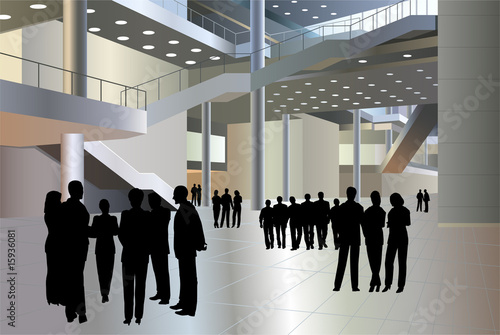 people silhouette in business center vector