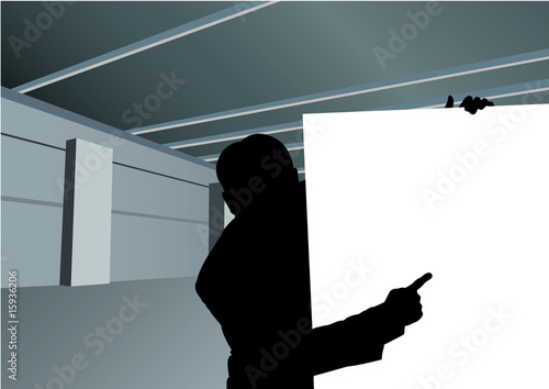 businessman with board for text silhouette vector