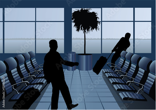 businessman with baggage silhouette in airport vector