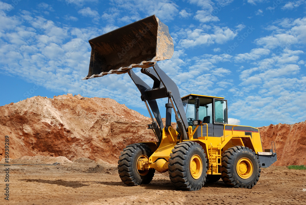 Fototapeta premium wheel loader bulldozer in sandpit