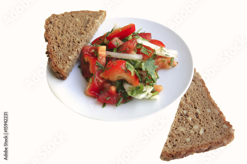 tomato salad and rye bread