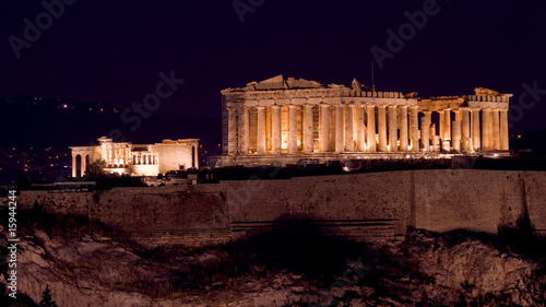 view of Acropolis and Parthenon by night