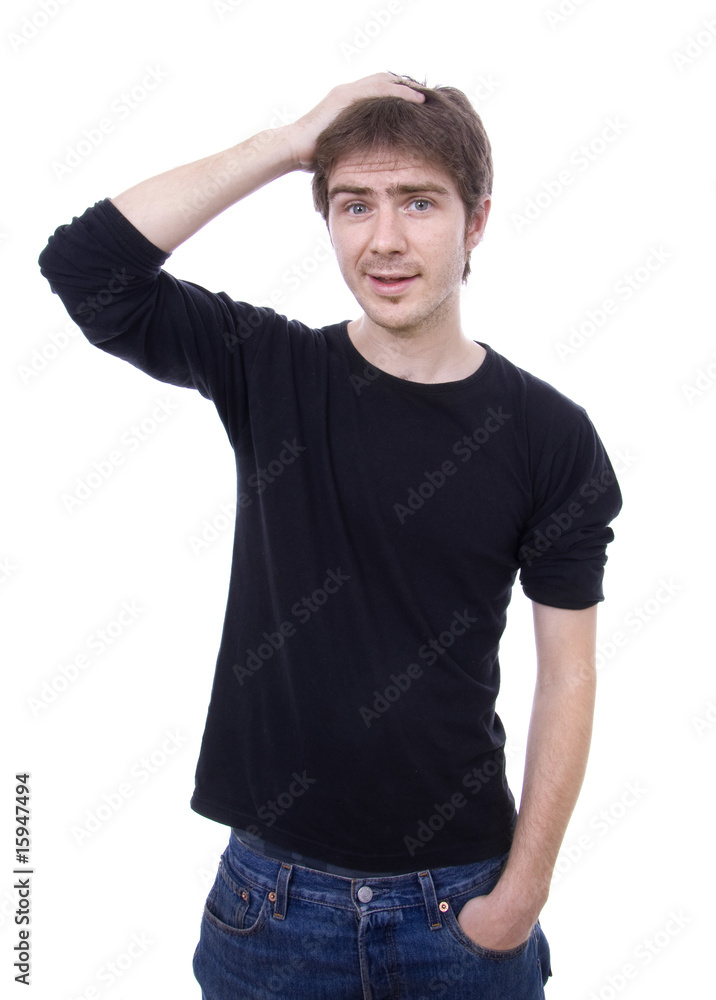 young casual man portrait thinking at the office young casual man portrait thinking at the office