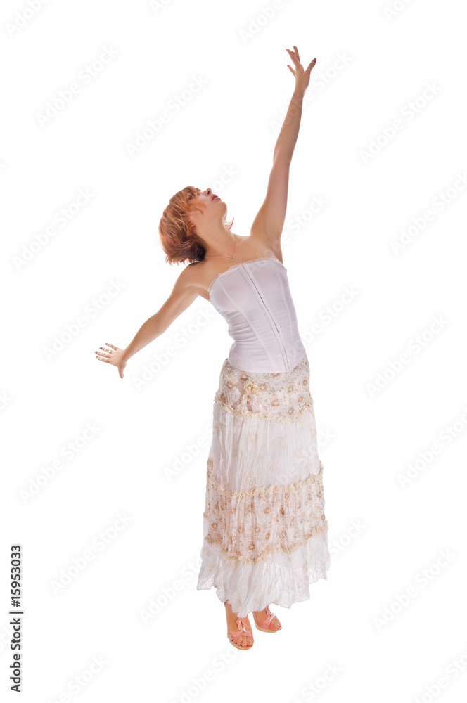 Red haired dancer on white