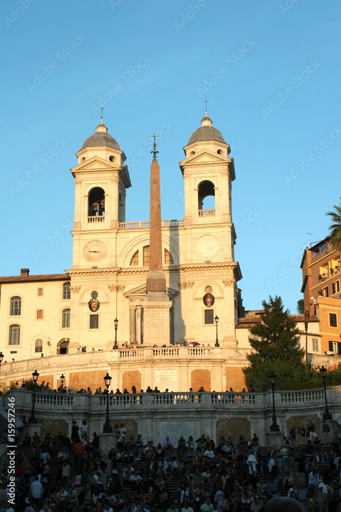 Rome - Spain staris and church in evening light