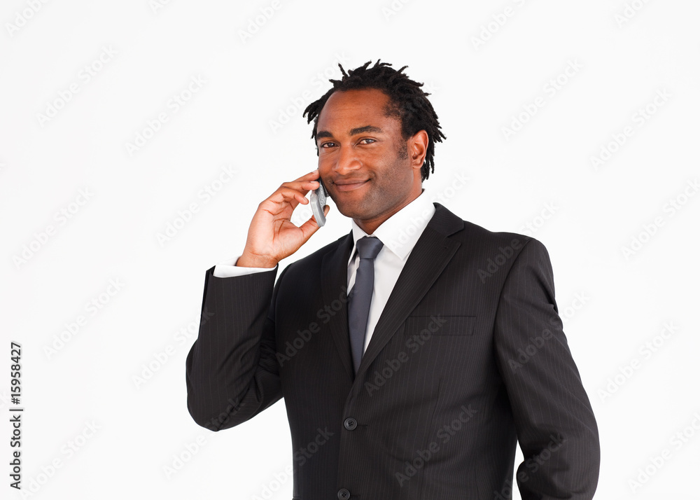 Handsome businessman manager talking on the phone Handsome businessman manager talking on the phone
