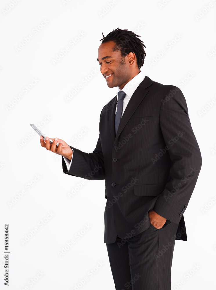 Handsome businessman sending text message Handsome businessman sending text message