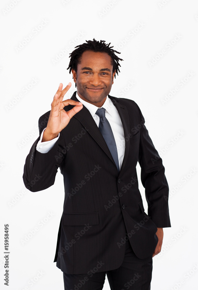 Afro-american businessman showing okay sign Afro-american businessman showing okay sign