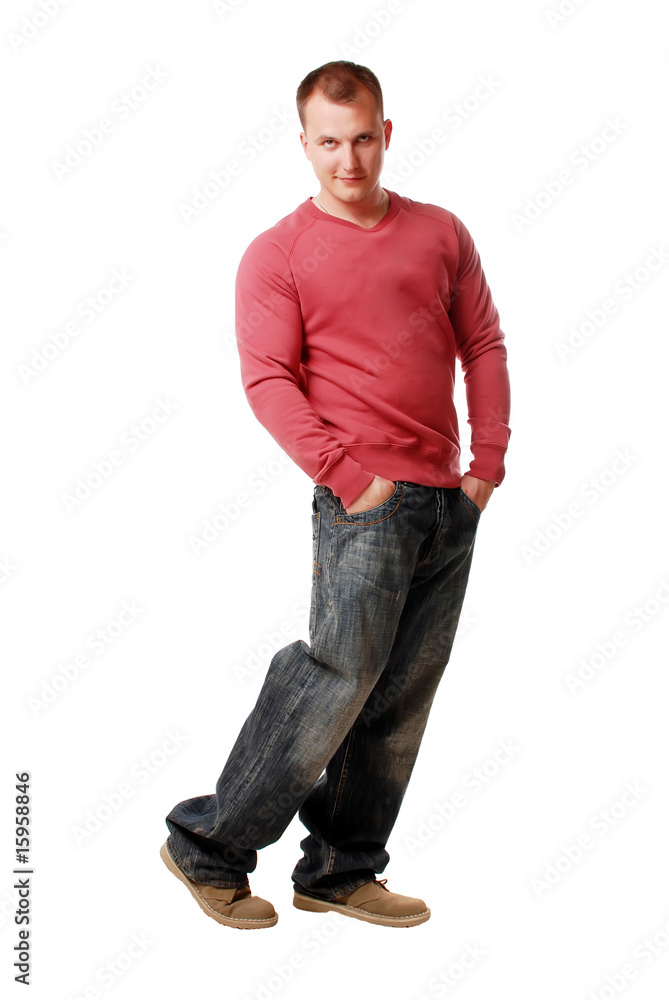 a young man poses. isolated on a white background a young man poses. isolated on a white background