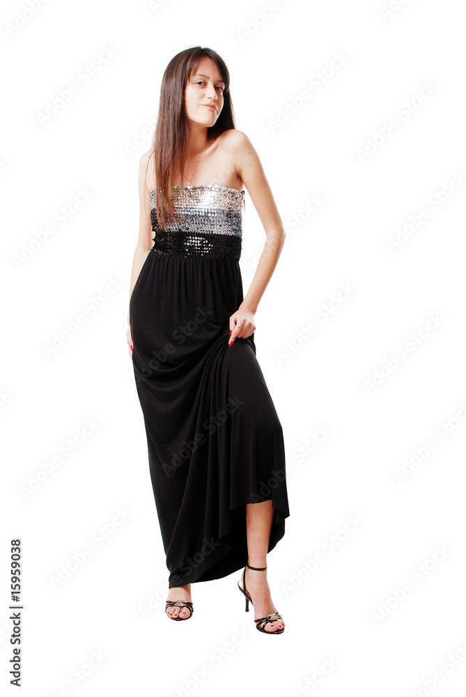 young sexual girl in black evening dress