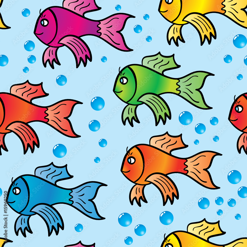 Naklejka premium Abstract background of multicolor fishs. Seamless. Vector.
