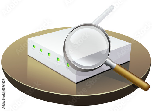 Modem internet et son antenne wifi à la loupe (détouré)